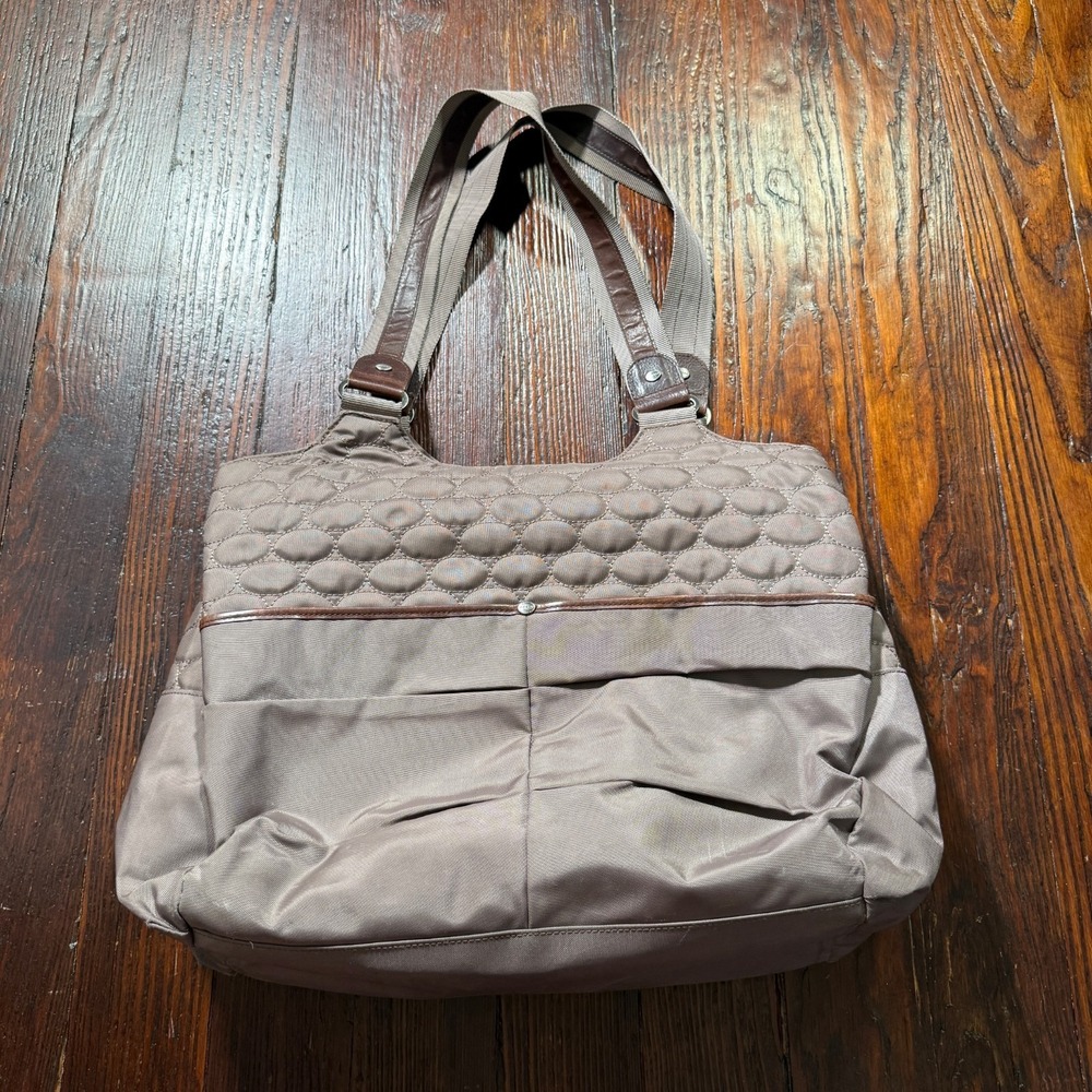 Mosey By Baggallini Bag Shoulder Travel Tote Duffle Diaper Brown Nylon 3 Zipper